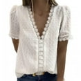thumbnail image 1 of Pntutb Women's Fashion Lace Short Sleeve Casual T-Shirt V-Neck Solid Color Top, 1 of 5