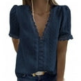 thumbnail image 1 of PATLOLLAV Womens Tops,Women Fashion Lace Short Sleeve Casual T-Shirts V-Neck Solid Color Tops, 1 of 5