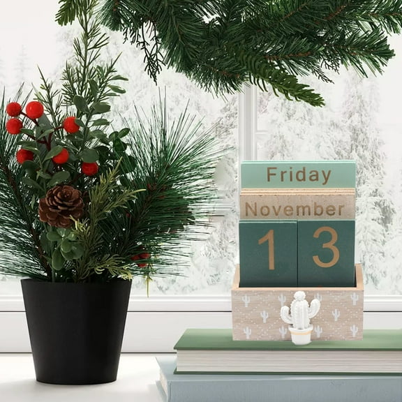 PATLOLLAV Wooden Block Calendar Desktop Ornament,2025 Perpetual Wood Blocks for Month Week Date Display for Farmhouse Office Teachers,Students,Classroom,Rustic Natural Wood Calendar Desk