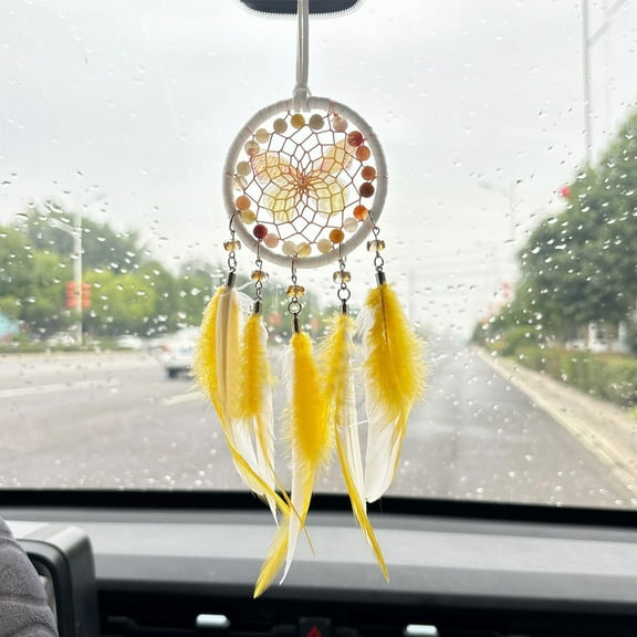 PATLOLLAV Yellow Mini Dream Catchers,Rooster Feather with Butterfly Crystal,Handmade Small Dreamcatcher for Bedroom,A Dream Catcher for Girls,Dream Catchers for Boys,Dream Catcher Wall Decor