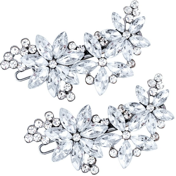 PATOPS 2Pcs Rhinestone Barrette Bride Hair Pin Crystal Hair Clip Wedding Accessory for Women Silver