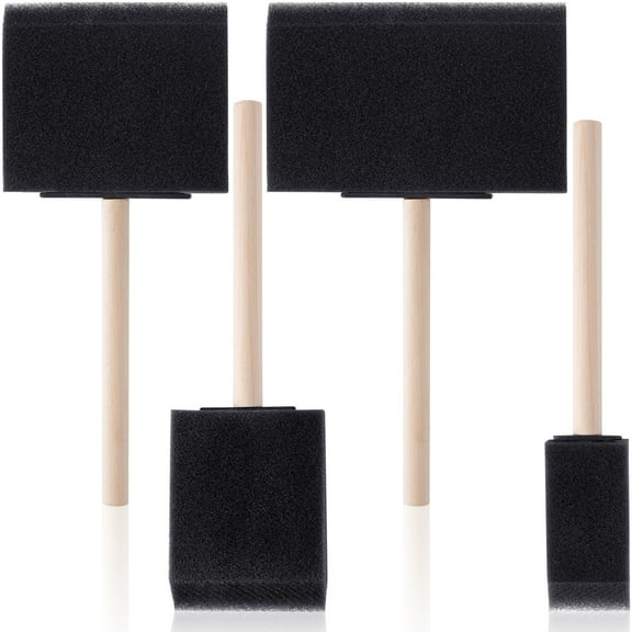 PATOPS 4Pcs 4 Sizes Foam Paint Brushes Wood Handle Foam Brush for Staining Varnish and DIY Crafting