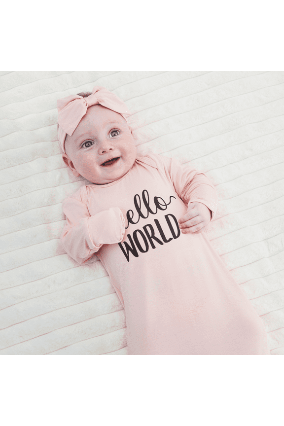 Baby Sleeper Gown with Bamboo Viscose for Newborn Girls Boys, Knotted Nightgown with Mittens for Infant Home Coming