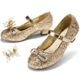 thumbnail image 1 of PATPAT Girls Mary Jane Dress Shoes Glitter Sequins Rhinestones Bow Low Heel Princess Shoes with Butterfly Hair Clips, 1 of 8