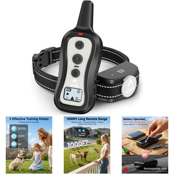 PATPET Light Grey Dog Training Collar with Shock, Vibration, and Beep - 3 Modes, 1000 ft Range, Rainproof for Small Dogs