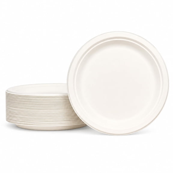 PATRAM Biodegradable Round Plates for Banquet, Wedding & Party [10-Inch]  Eco-Friendly Bagasse Disposable Plates | Microwave & Fridge-Safe | 100% Compostable, Single-Use, Pack of 125