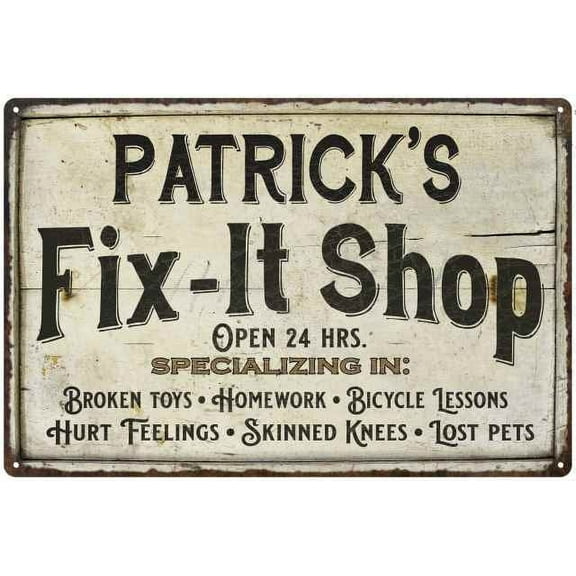 PATRICK'S Fix-It Shop Sign Grandpa Dad Wall Decor Gift 8x12 Metal 108120006045