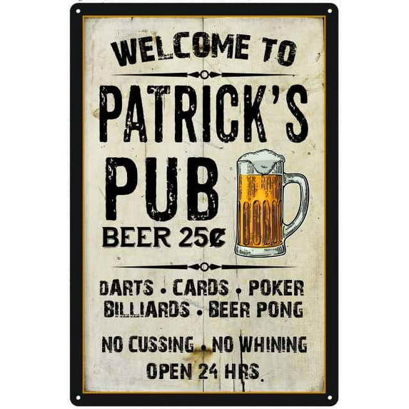 PATRICK'S Pub Sign Vintage Man Cave Bar 8 x 12 Matte Finish Metal 108120028045