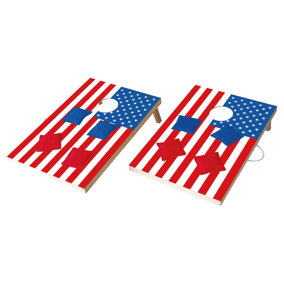 Patriotic Cornhole, Stick & Slide, Wooden, 2 Boards, 8 Bean Bags, Family Games, Ages 3+ by MinnARK