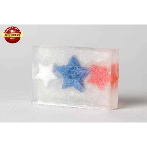 PATRIOTIC SPANGLED BANNER STAR ALL NATURAL HANDMADE GIFT GLYCERIN SOAP BAR 3 OZ