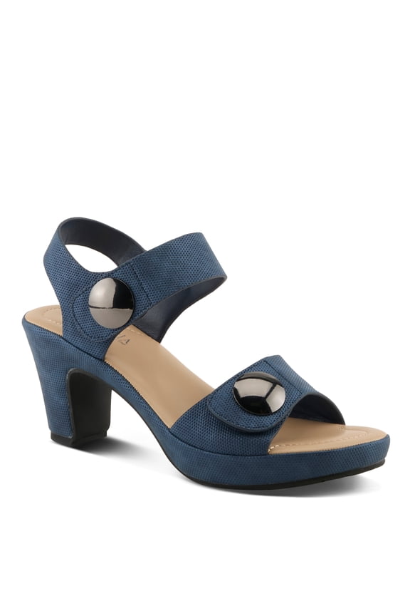 Women's DADE-WOVEN Hook and Loop Sandals - Textured Faux Leather with Gold Button Accents, Adjustable Fit