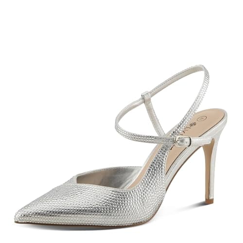 PATRIZIA ELEASE Women’s Stiletto Heel – Pointed Toe Pump with Crossover Strap and Tonal Mini Crystals