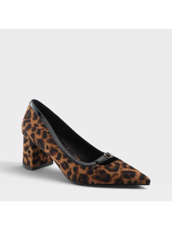 ERONE Women’s Block Heel Pump – Pointed Toe Slip-On with Buckle Detail and Patent Trim