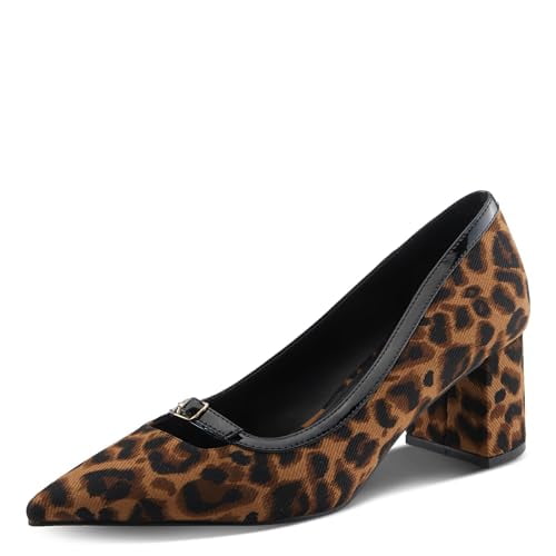 PATRIZIA ERONE Women’s Block Heel Pump – Pointed Toe Slip-On with Buckle Detail and Patent Trim