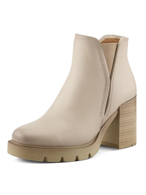 WALKOFF Women’s Platform Chelsea Boot – Faux Leather Lug Sole Bootie with Elastic Gore & Side Zipper