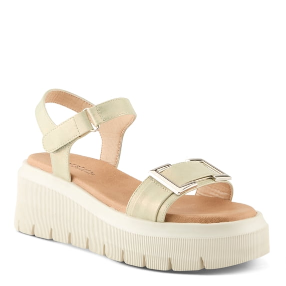 PATRIZIA Women's BARBERY Hook and Loop Metallic Platform Wedge Sandals ...