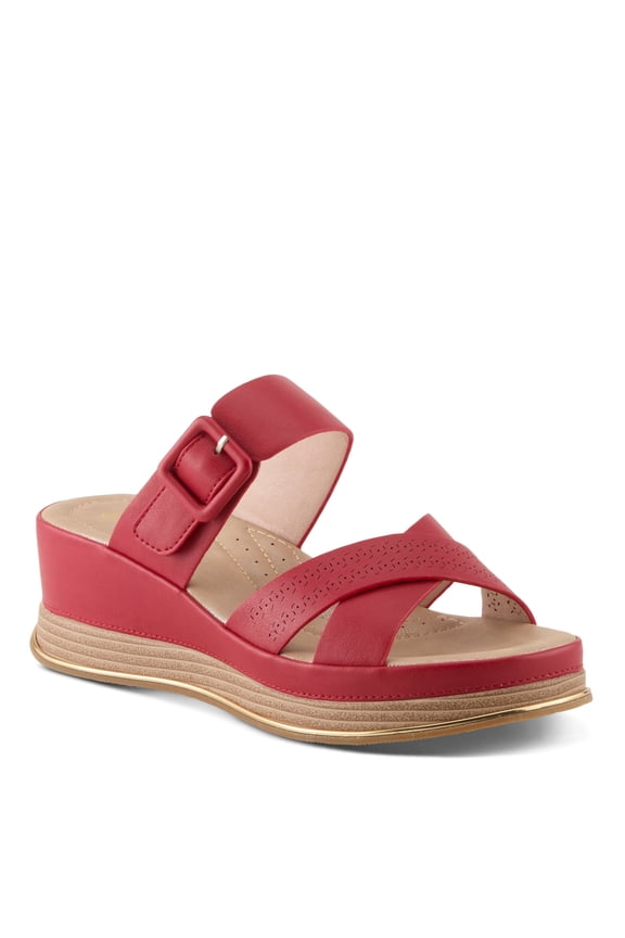 Women's CATTANEO Hook and Loop Platform Wedge Sandals - Laser-Cut Design, Faux Leather, Cushioned Footbed