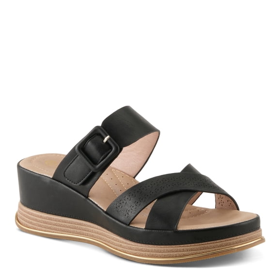 PATRIZIA Women's CATTANEO Hook and Loop Platform Wedge Sandals - Laser-Cut Design, Faux Leather, Cushioned Footbed