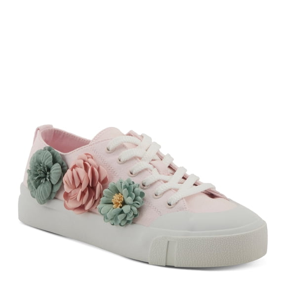 PATRIZIA Women's Fleur Lace-Up Canvas Sneakers - Floral Appliqué, Cushioned Comfort, 3/4" Heel