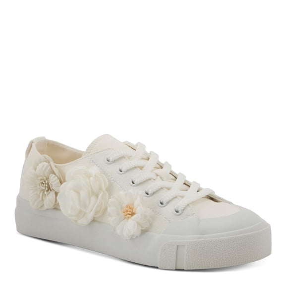 PATRIZIA Women's Fleur Lace-Up Canvas Sneakers - Floral Appliqué, Cushioned Comfort, 3/4" Heel