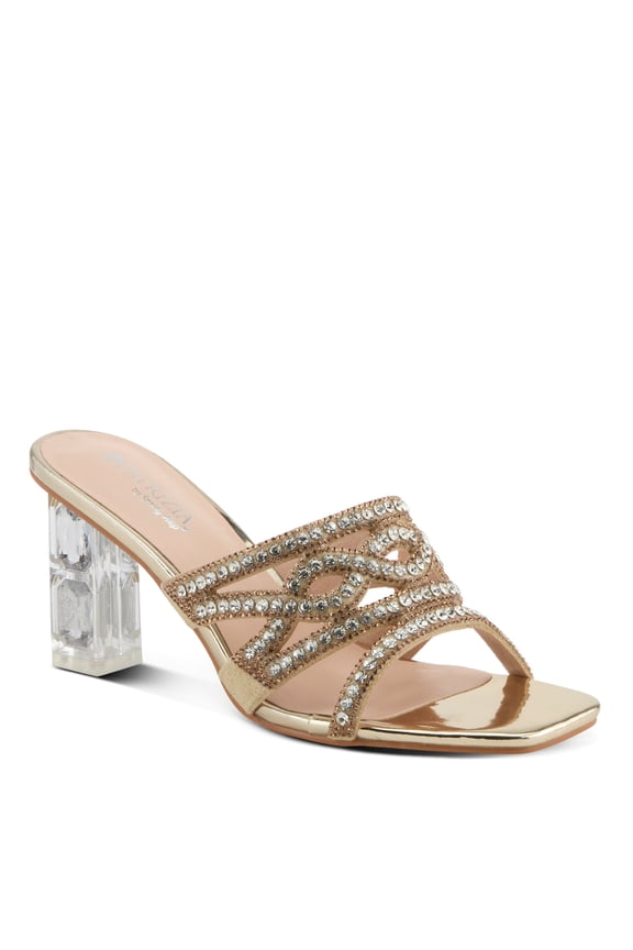Women's KNOWLES Slide Dress Sandals - Crystal Detailing, Clear Diamond-Cut Heel, Elegant Design
