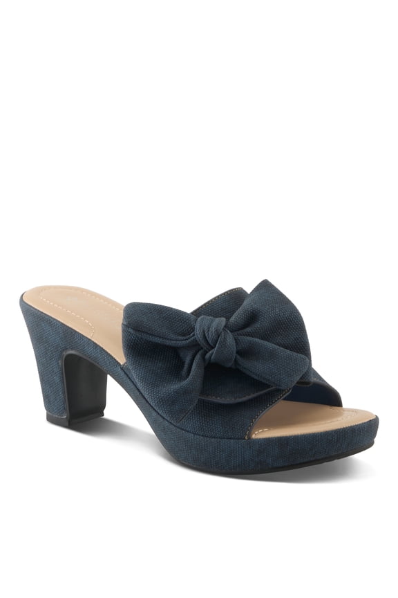 Women's NORMAJEAN Slide Sandals - Denim-Inspired Design, Oversized Bow, Cushioned Footbed, 3" Heel