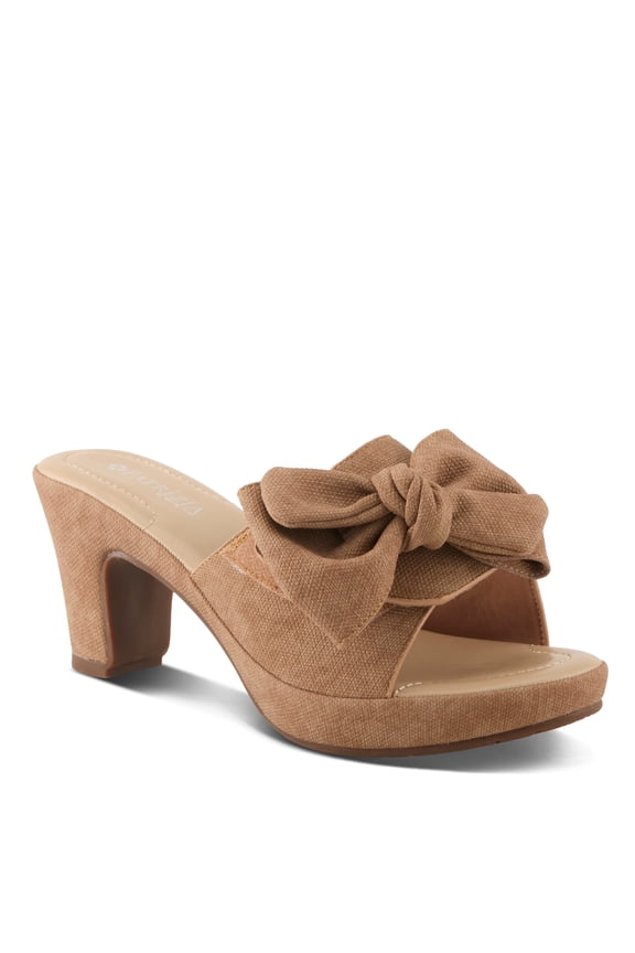 Women's NORMAJEAN Slide Sandals - Denim-Inspired Design, Oversized Bow, Cushioned Footbed, 3" Heel