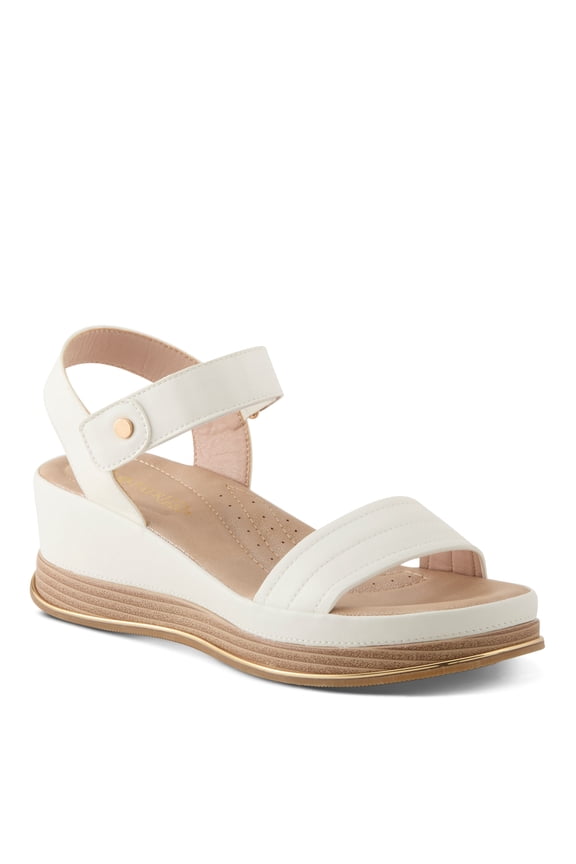 Women's SAHIL Hook and Loop Platform Wedge Sandals - Faux Leather Upper, Metallicized Footbed, Gold Accents