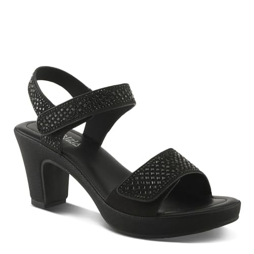 PATRIZIA Women's SHINE Hook and Loop Platform Heels - Microsuede Upper, Crystal-Adorned Straps, Adjustable Fit
