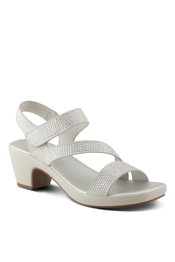 Women's YADIEL Hook and Loop Sandals – Low Block Heel with Asymmetrical Crystal-Strap Design