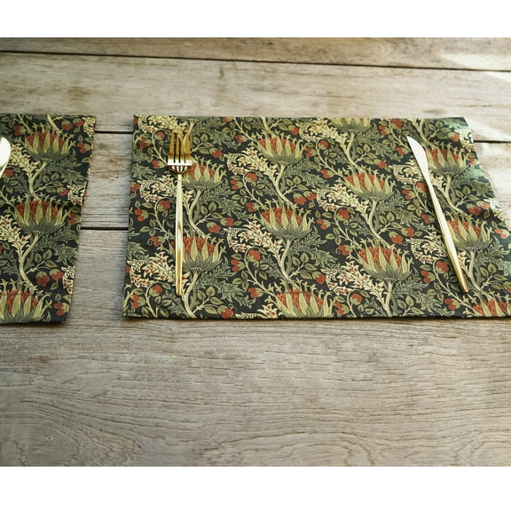PATTERNLANDS Scottish Thistle Cotton Print Placemats - Set of 4, Floral Dining Table Décor, 14"x20"(L)