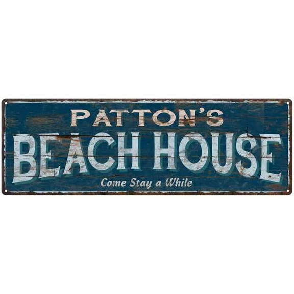 PATTON'S Beach House Blue Rustic Cabin Home Decor 6x18 Metal 206180026464