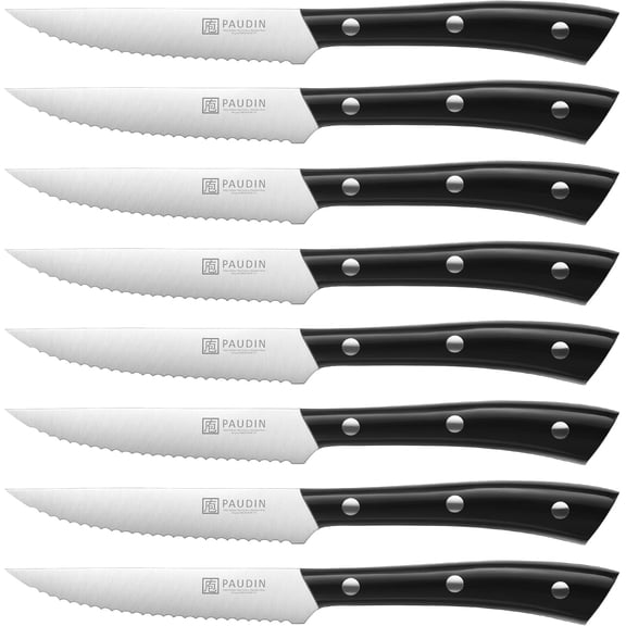 PAUDIN 8-Piece Razor-Sharp Steak Knife Set, 4.5" High Carbon Stainless Steel with Full Tang ABS Handle