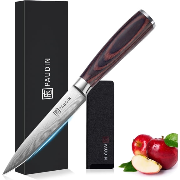 PAUDIN Utility Knife, 5 Inch Chef Knife, Ultra Sharp High Carbon Stainless Steel, Multipurpose Paring Knife for Fruit and Vegetable Cutting with Wooden Handle, Premium Gift Box