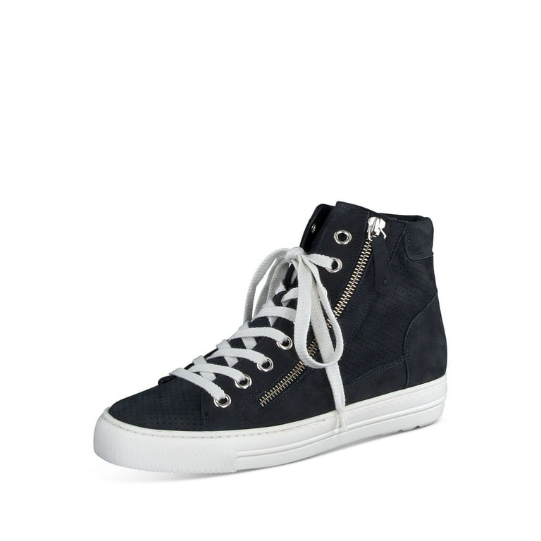 PAUL GREEN Size 6 Navy Leather Sneakers Zip Side Lace up Perforated Breathable Walmart