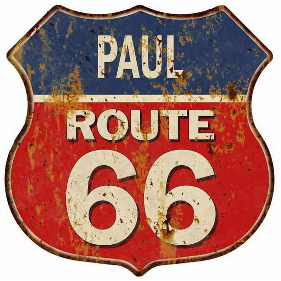 PAUL Route 66 Sign Shield Metal Gift Man Cave Red 211110005103