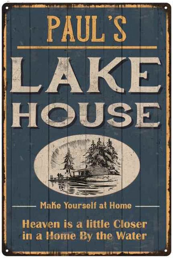 PAUL'S Lake House Blue Cabin Home Decor Gift 8x12 Metal 108120038401