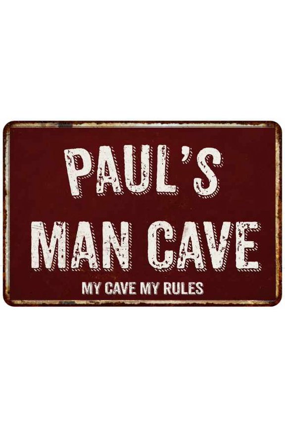 PAUL'S Man Cave Red Grunge Gift Sign Metal 12x18 Decor 208120003101