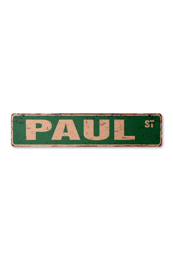 PAUL Vintage Aluminum Street Sign Childrens Name Room Metal Sign rustic metal tin | Indoor/Outdoor | 18" Wide