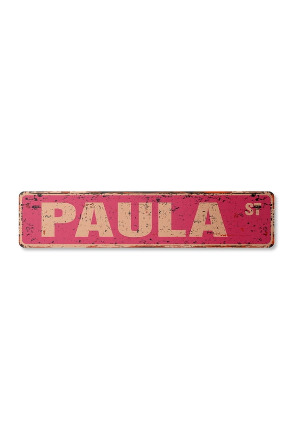 PAULA Vintage Aluminum Street Sign Childrens Name Room Metal Sign rustic metal tin | Indoor/Outdoor | 18" Wide