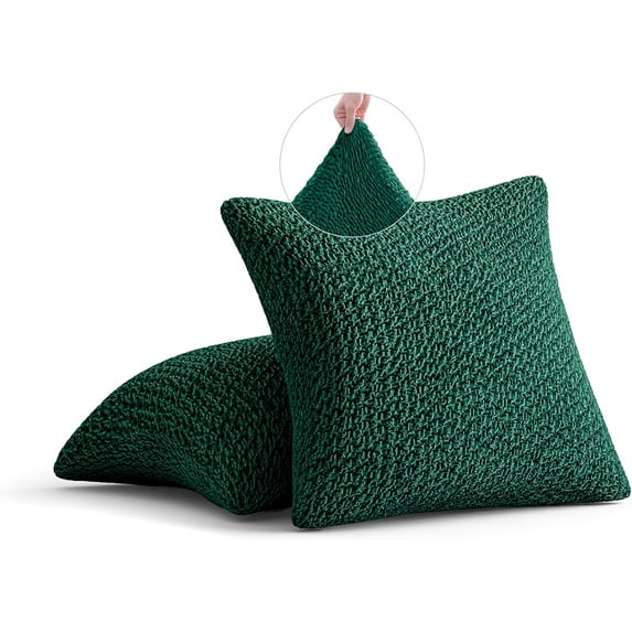 PAULATO BY GA.I.CO. Throw Pillow Cover - 18x18 Pillows Slipcover 2 pcs Set - Soft Polyester Fabric Slipcover - 1-Piece Form Fit Stretch Furniture Protector - Velvet Collection (18x18, Forest Green)