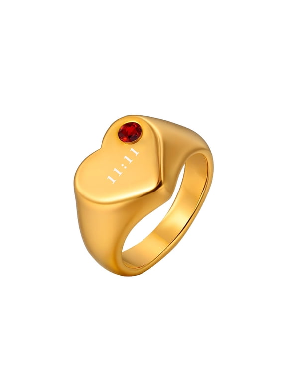 11 11 Angel Number Ring for Women Heart Gemstone Stainless Steel Lucky Band Chunky Gold Plated Gifts Cute Love Inspirational Everyday Simple Statement Personalized Jewelry Red Size 9