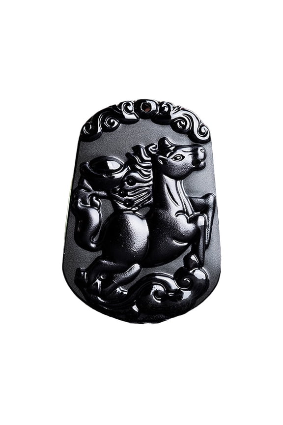 12 Chinese Zodiac Necklace for Men Lucky Charms Sign Dragon Horse Pendant Beaded Chain Statement Personalized Cool Horoscope Black Jewelry Horse