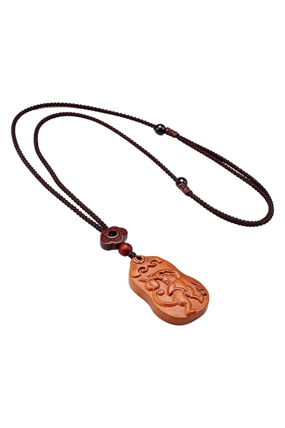 12 Chinese Zodiac Necklace for Men Women Charms Sign Wood Pendant Rope Chain Simple Lucky Statement Personalized Horoscope Horse Pig Animal Jewelry Monkey