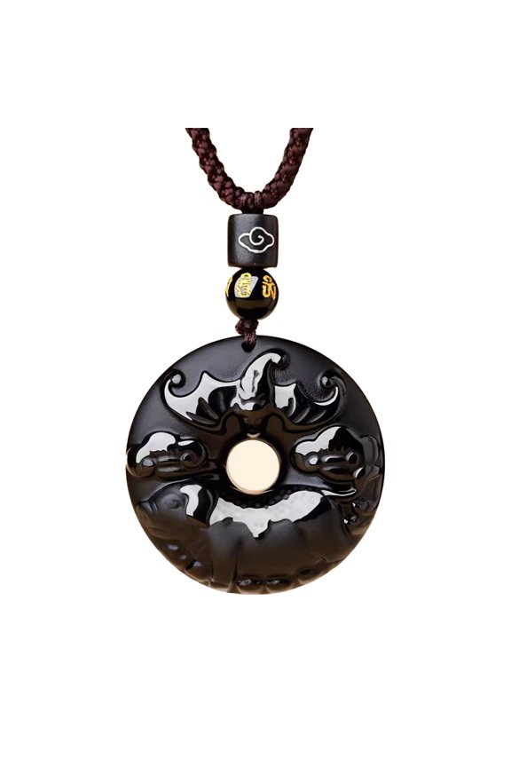 12 Chinese Zodiac Necklace for Men Women Lucky Charms Sign Circle Black Pendant Rope Beaded Chain Statement Personalized Cool Horoscope Jewelry Rope Pig