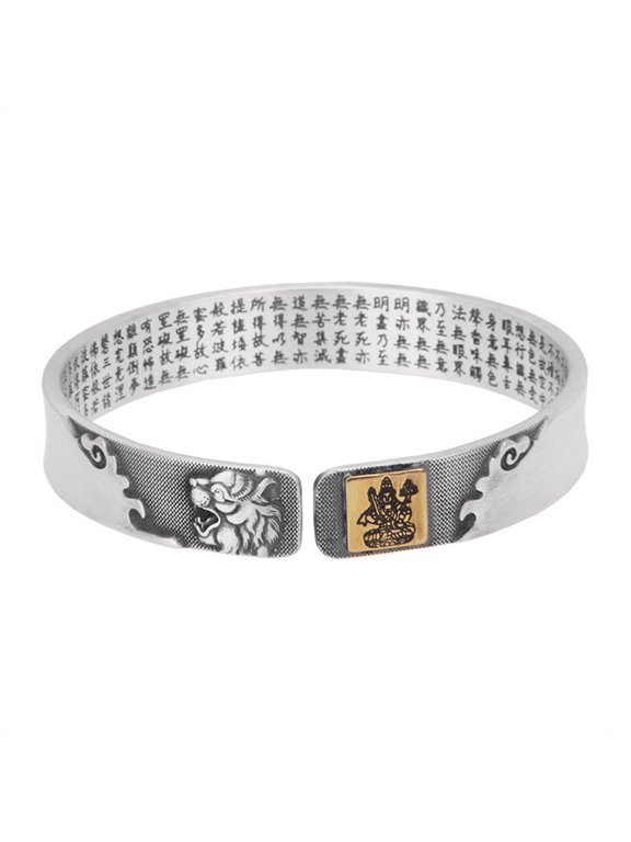 12 Chinese Zodiac Sign Bracelets for Men Women Adjustable Open Stainless Steel Silver Vintage Personalized Punk Buddha Horse Tiger Rat Dragon Jewelry Tiger