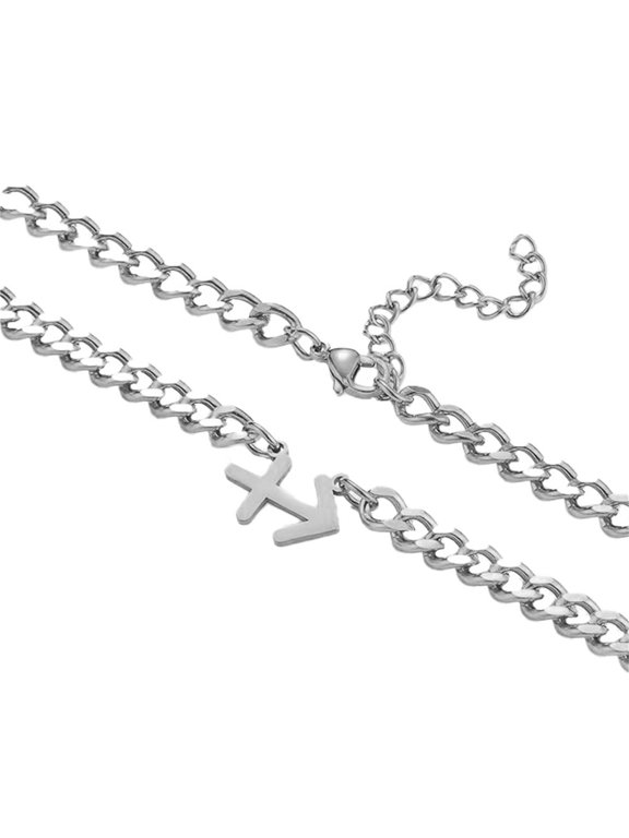 12 Zodiac Constellation Necklace for Men Women Couples Sign Horoscope Pendant Cuban Link Stainless Steel Personalized Statement Jewelry Silver Sagittarius