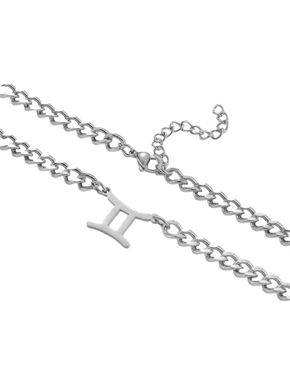 12 Zodiac Constellation Necklace for Men Women Couples Sign Horoscope Pendant Cuban Link Black Silver Gold Plated Stainless Steel Personalized Statement Sagittarius Jewelry Silver Gemini