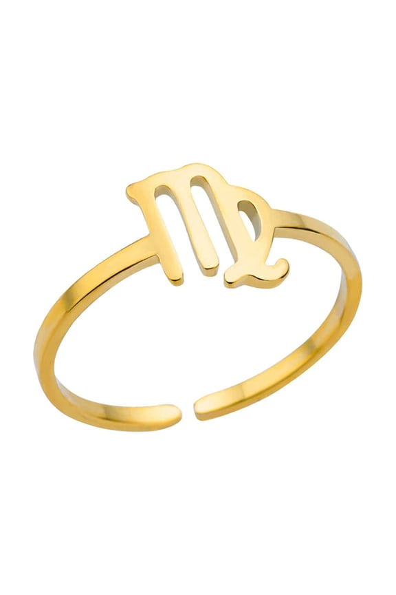 12 Zodiac Constellation Rings&nbsp;for&nbsp;Women Cute Open Adjustable Horoscope Gold&nbsp;Plated Stainless&nbsp;Steel Personalized&nbsp;Statement Finger Sagittarius Jewelry Virgo