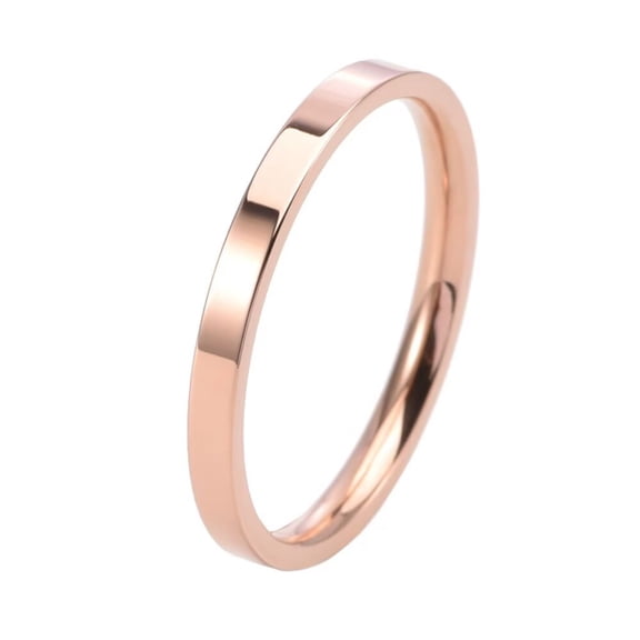 PAURO 2mm Wide Stackable Wedding Band Ring Stainless Steel Polished Plain Ring for Women Men Rose Gold Size 9